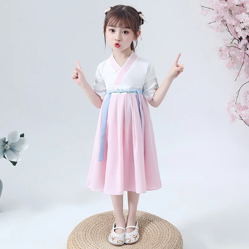 Hanfu костюмы для детей в китайском стиле костюм Тан дети ханьфу китайское платье древняя и традиционная одежда народная танцевальная одежда DQL775 - Цвет: Pink