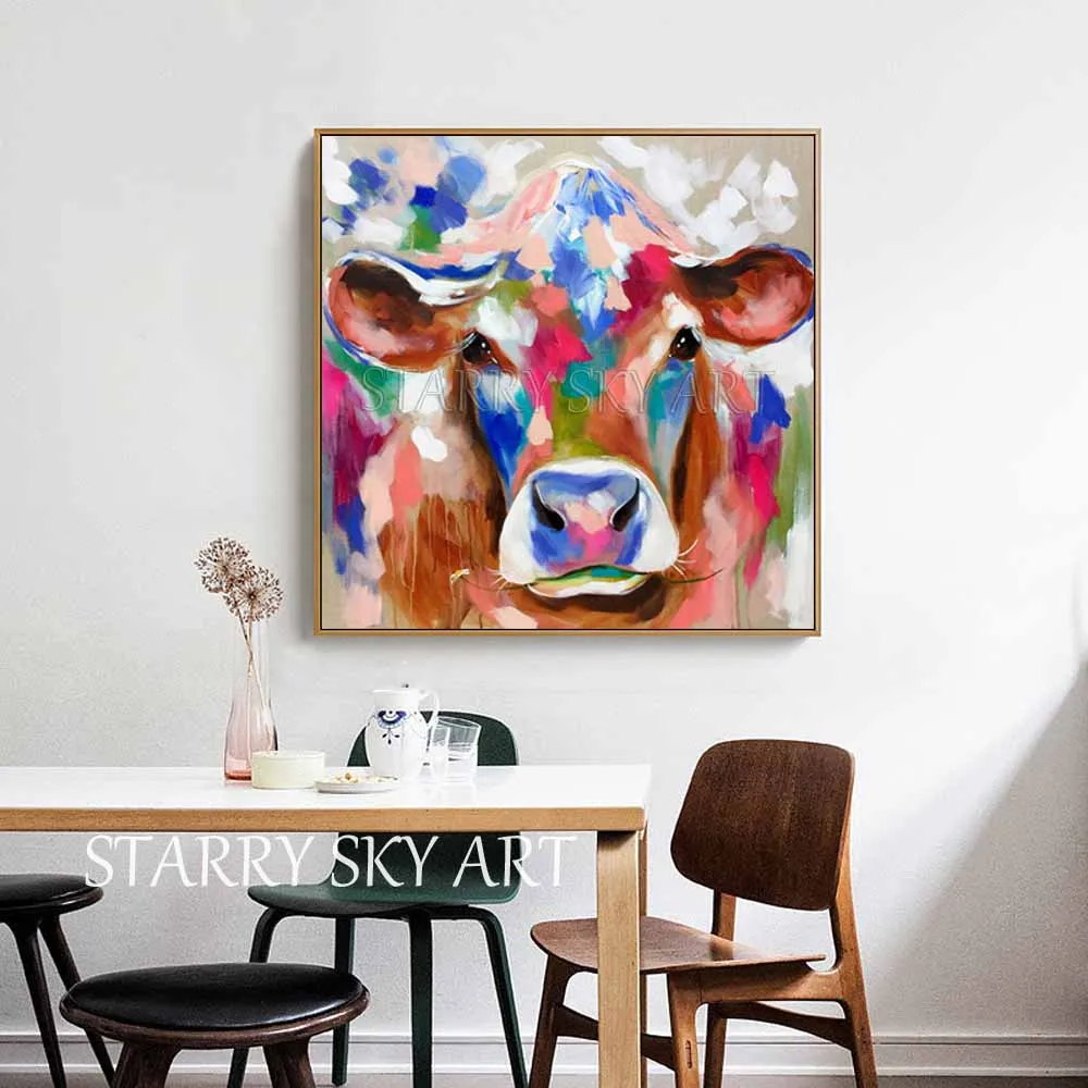 Фото New Arrivals Artist Hand-painted High Quality Funny Animal Cow Oil Painting on Canvas Cute with Flowers Acrylic Дом и сад New Arrivals Artist Hand-painted High Quality Funny Animal Cow Oil Painting on Canvas Cute with Flowers Acrylic Дом и сад