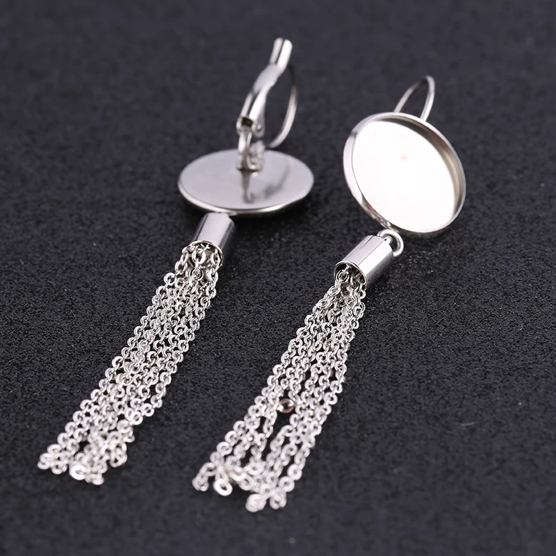 onwear 5pairs 16mm cabochon earring base blanks stainless steel lever back findings with metal tassels diy accessories | Украшения и