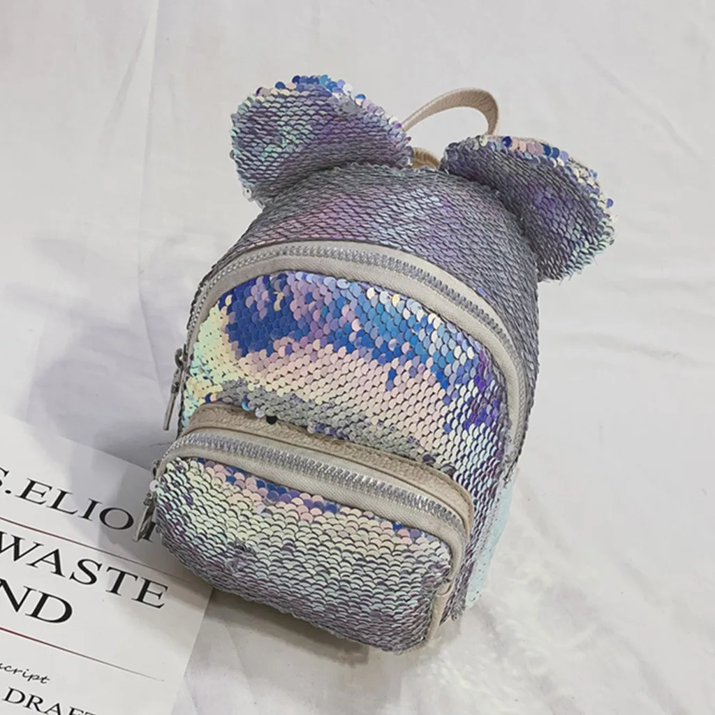 Light Blue Школьный рюкзак с рисунком для девочек с блестками, дорожная сумка на плечо, маленькие сумки, походные рюкзаки для девочек, милые сумки в форме ушей с мышкой - Цвет: Light Blue
