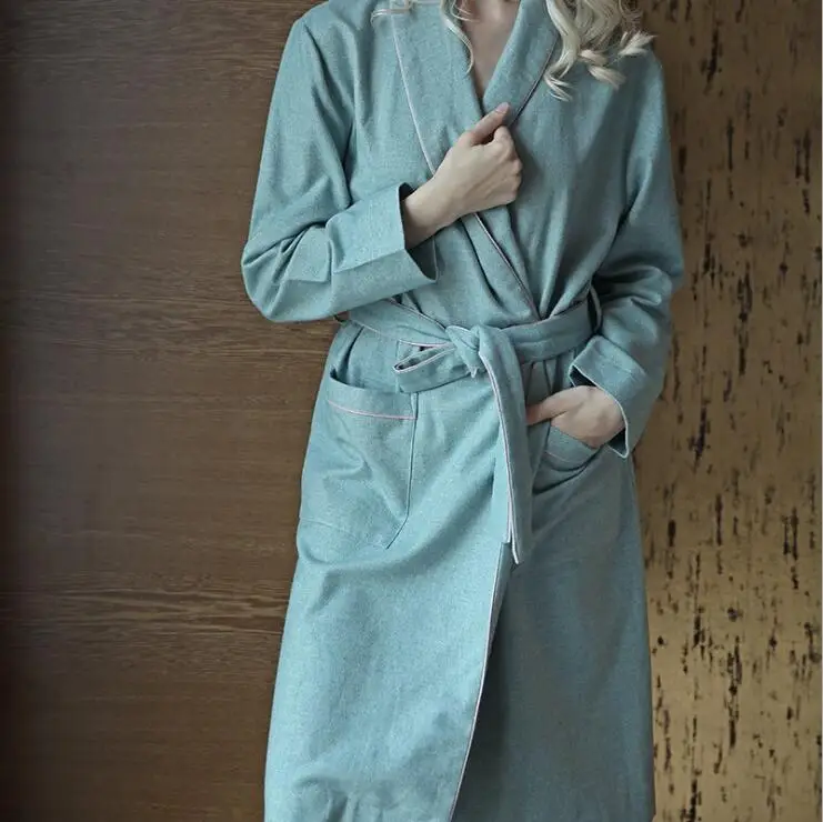 

Hotel providing High Quality Gabardine Nightgown Couple Robes 3 colors Spring Solid Pajamas Women Sleepwear Family Bathrobe