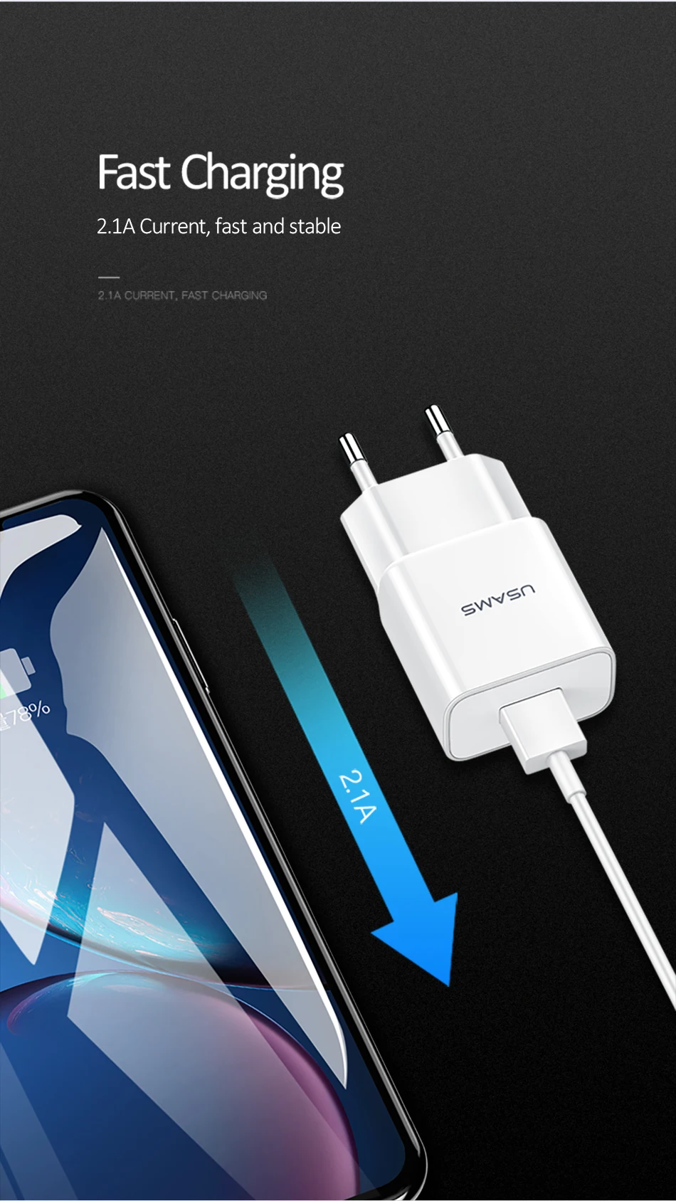 USAMS Mini 2 USB зарядное устройство для телефона 2,4/2.1A Смарт Быстрая зарядка USB ЗУ для мобильного телефона для iPhone X samsung дорожное настенное зарядное устройство EU