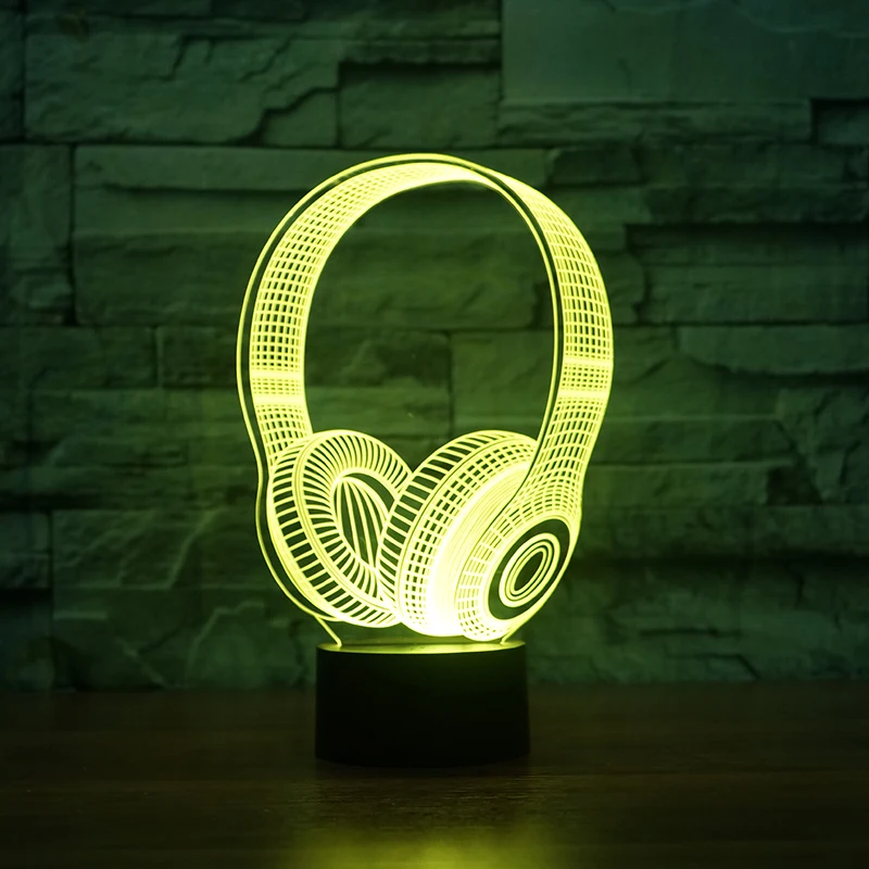 3D DJ наушники Ночной светильник студийный музыкальный монитор гарнитура цветные