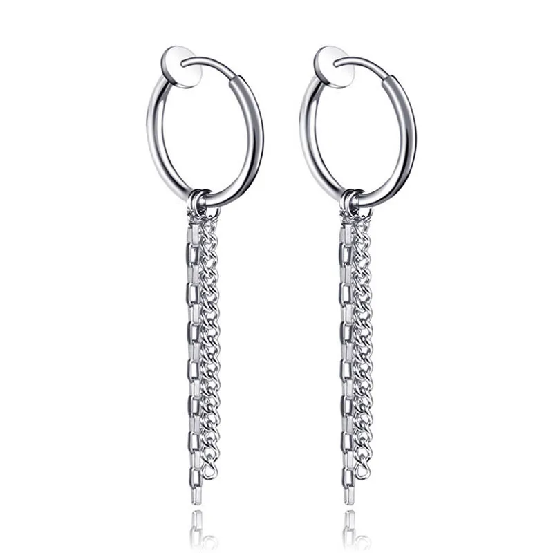 H Silver 2 предмета, модная из нержавеющей стали клип серьги крест звезда кисточкой кулон для Для женщин простота хип-хоп уха ювелирные подарки - Окраска металла: H Silver