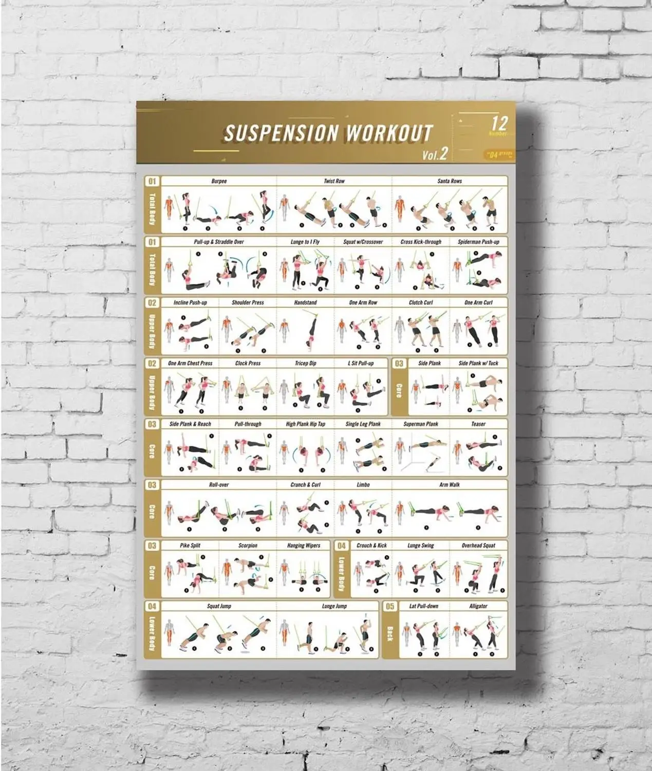 Подвеска для тренировок Vol.2-гид бодибилдинга таблица тренажерного зала шелковая