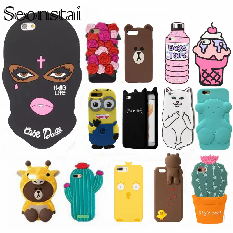 Для iPhone 6 6S 7 8 P плюс кактус медведь кошка собака стежка бутылка Boys Tears мороженое