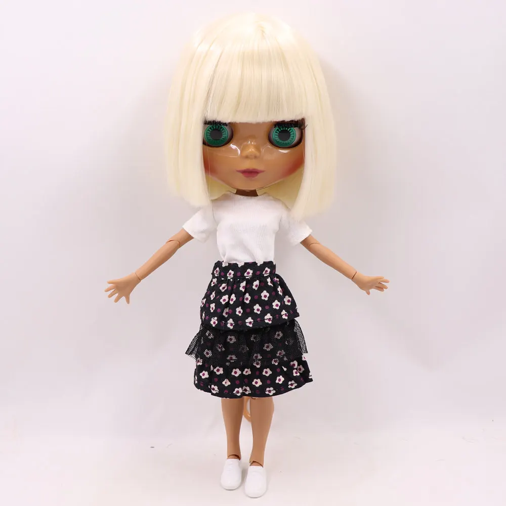 Кукла Blyth ICY DBS с темным тоном кожи светильник золотистые прямые мягкие волосы