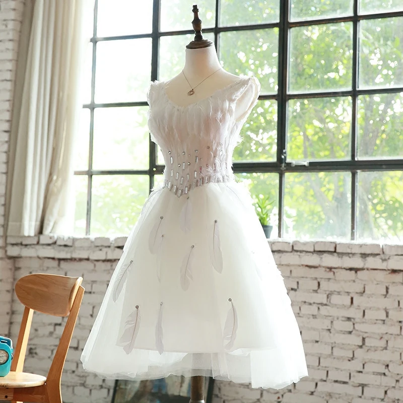 Robe de soiree Белое Бальное Платье на шнуровке платье-принцесса для выпускного вечера vestido de festa перо короткий букет Выпускные платья вечернее платье