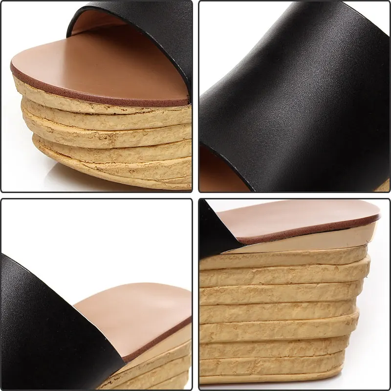 Daitifen из натуральной кожи Женские тапочки одноцветное Цвет танкетке шлепанцы
