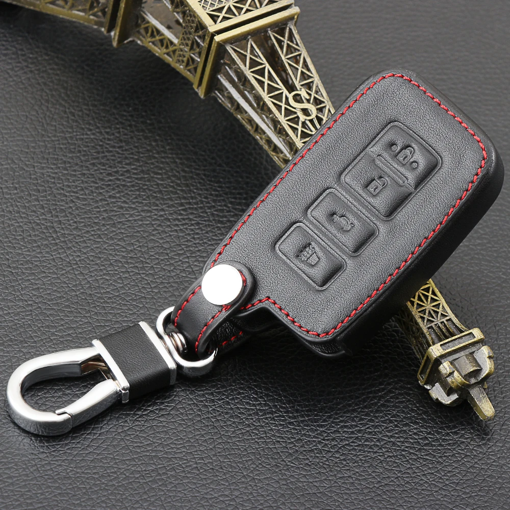 Чехол-держатель из натуральной кожи с 4 кнопками для ключей Toyota Highlander RAV4 Camry Avalon