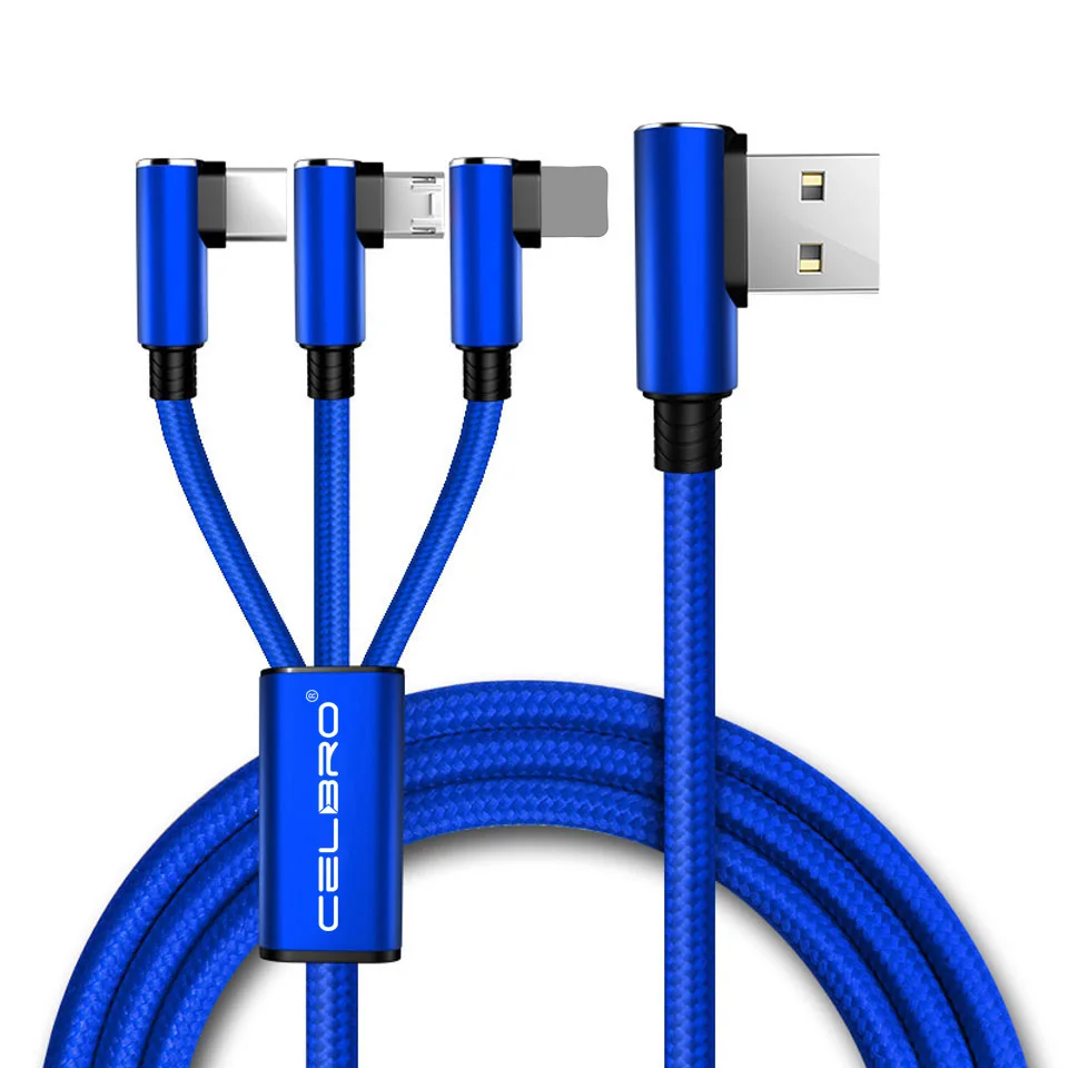 3в1 90 градусов Мульти Кабель зарядного устройства микро-usb для Meizu sony несколько usb type C кабели MicroUSB Tipo C телефонный зарядный кабель - Цвет: Blue Cable Only