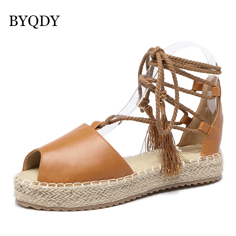 BYQDY/Летняя Пляжная женская обувь Espadrilles Сандалии гладиаторы с открытым носком