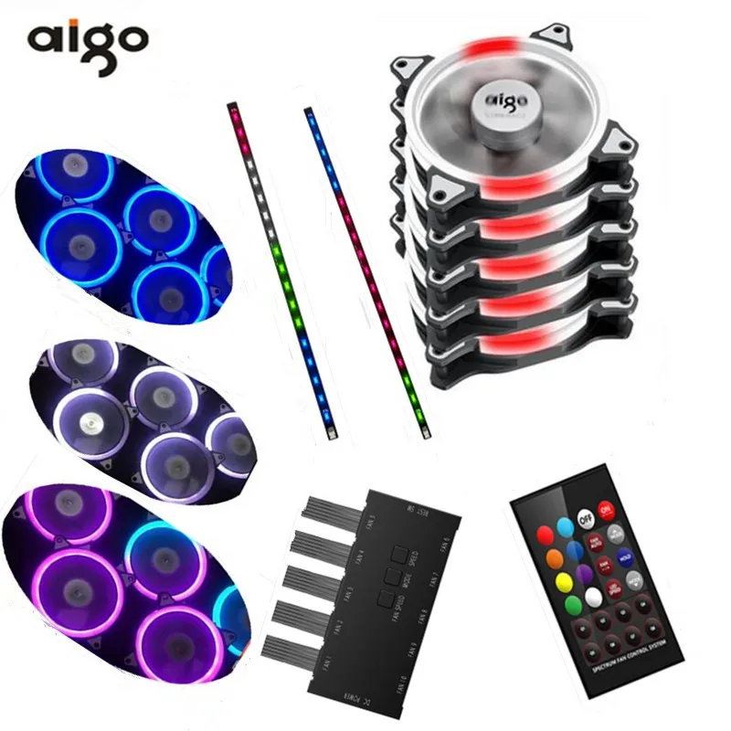 Aigo MR12 RGB вентилятор 3P-5vAURA синхронизирующий компьютер чехол ПК Вентилятор охлаждения светодиодный 120 мм тихий+ ИК пульт дистанционного управления компьютер кулер вентилятор охлаждения