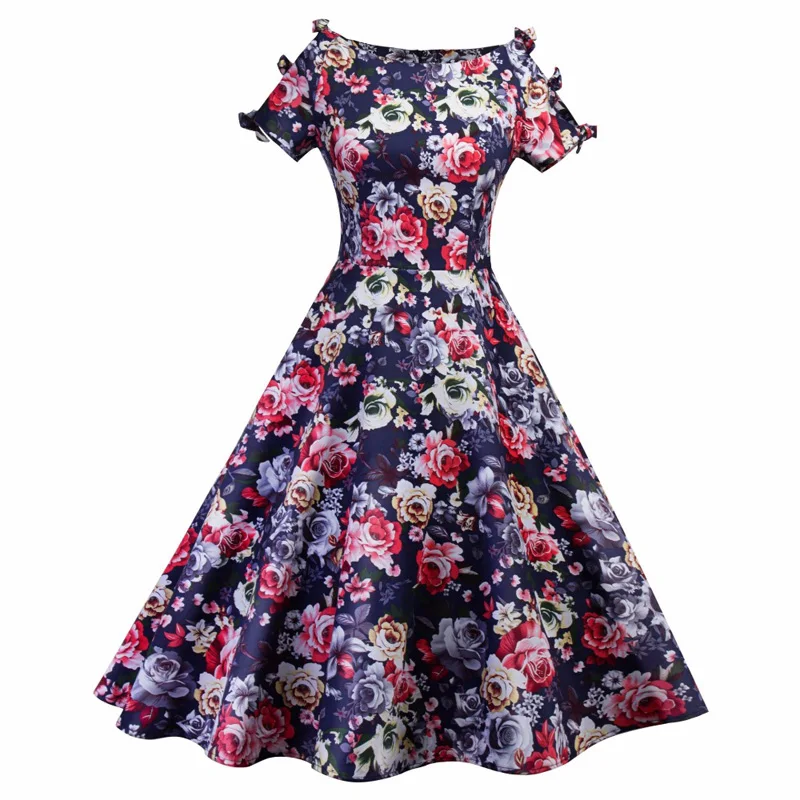 Женское винтажное платье средней длины OTEN белое с коротким рукавом цветочным