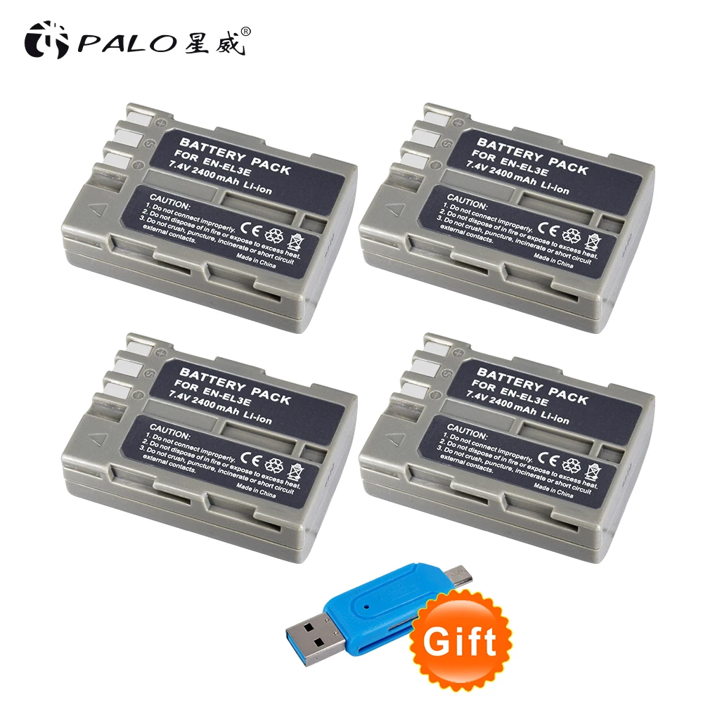 PALO Высококачественные 4 шт. EN EL3e 7 V 2400mAh батареи для камеры Nikon ENEL3E EL3E D30 D50 D70 D90 D70S