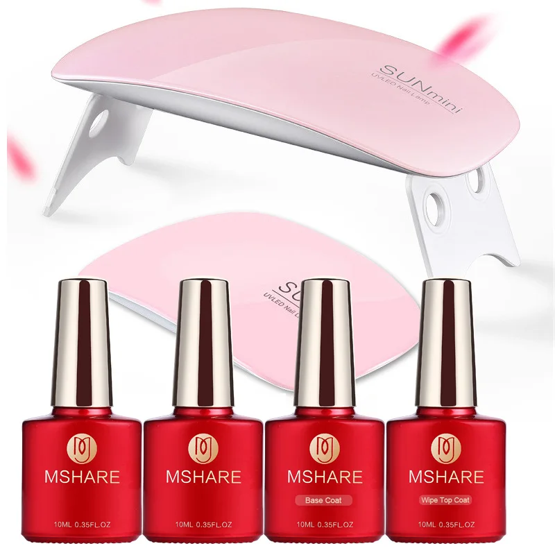 with wipe top coat MSAHRE гель для ногтей стартовый набор со светодиодной УФ-лампой для сушки ногтей замачиваемый цветной гель без очистки протирать сверху и Базовое покрытие набор маникюрный набор наборы - Цвет: with wipe top coat