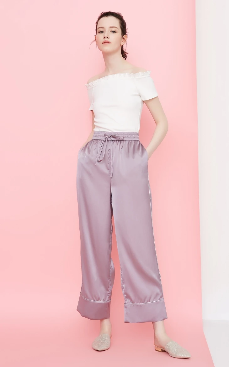 Vero Moda New Women's Elasticized Waist Casual Cropoed Wide-leg Pajama Sleepwear Pants |3182P7504