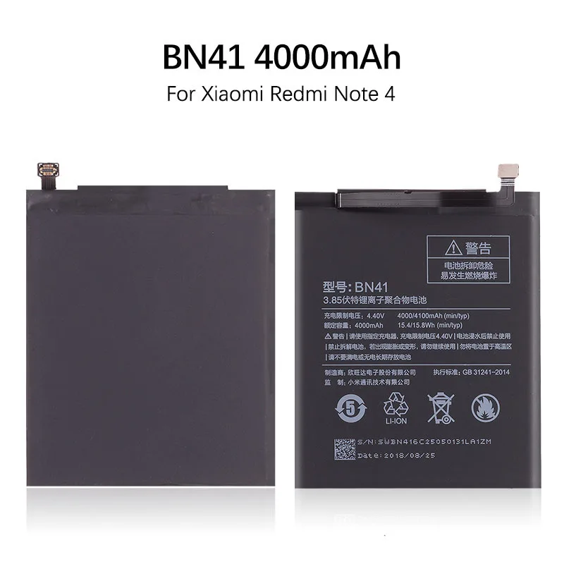 Аккумулятор мобильного телефона BN41 для Xiaomi Redmi Note 4 реальная емкость 4000 мАч Замена литий-ионная батарея+ инструмент
