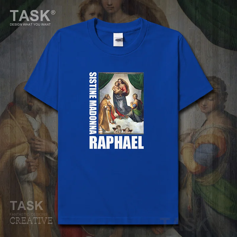 Personality fashion oil painting mens t-shirt Sistine Madonna retro funny print Short sleeve clothes cotton summer Streetwear | Мужская