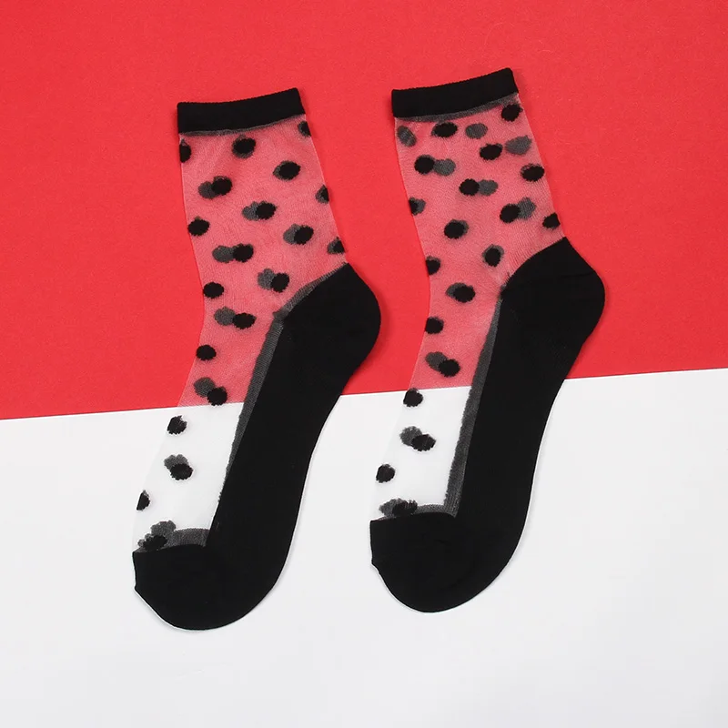 5pairs-big-dot 5 пар в партии, прозрачные носки, женские летние Необычные кружевные носки, шелковое платье, одежда Harajuku, веселые забавные носки, сетчатые прозрачные носки - Цвет: 5pairs-big-dot