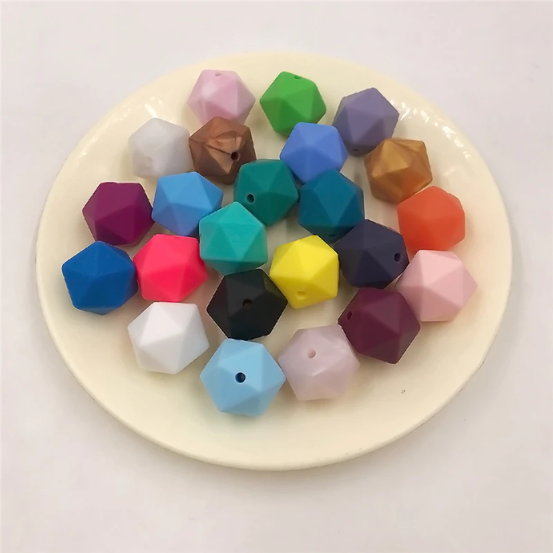 Cuentas de silicona de grado alimenticio sin BPA para dentici&oacute;n de beb&eacute;, mordedor de silicona suave de 17mm, icosahedro, pol&iacute;gono geom&eacute;trico, masticar-3
