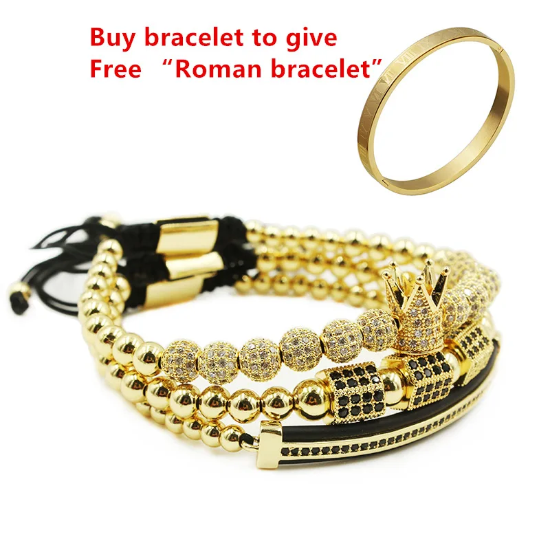 4pcs Gold A 4 шт./компл. браслет мужские ювелирные изделия браслеты Корона Подвески макраме бусины плетеные браслеты мужские Роскошные ювелирные изделия для wo мужчин браслет подарок - Окраска металла: 4pcs Gold A