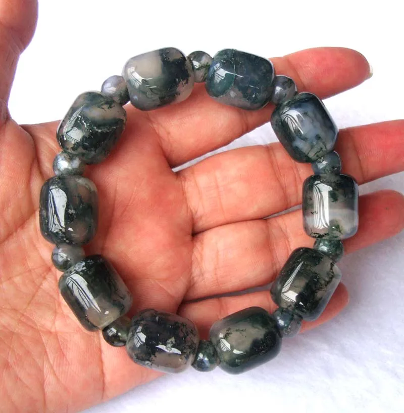 Free Shipping Natural Moss Agate 15*17mm Barrel shape/Round Beads Bracelet Women Man Jewelry Accessories Weddings Gift | Украшения и