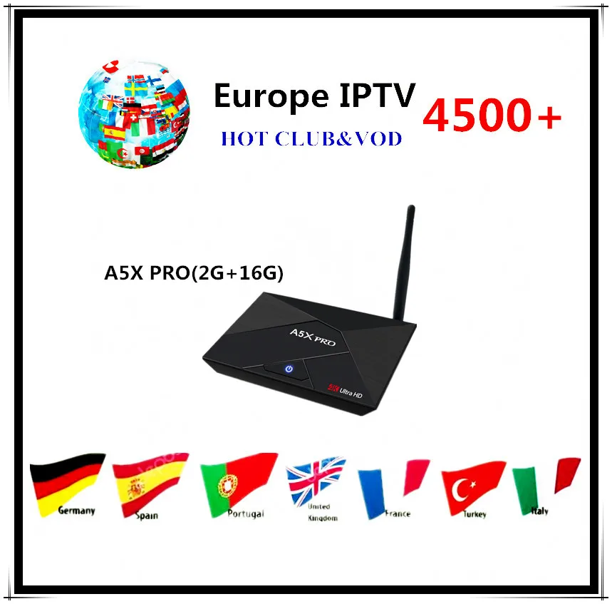 S905w A5X Pro 2g16g 4500 + Каналы Smart TV box andriod 7.1 французский Германия Европа IPTV и vods товара |