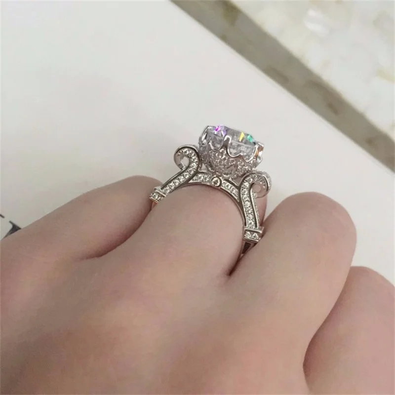 Yanhui роскошь большой 10 мм 3 карат SONA CZ Diamant Обручение кольцо Оригинальное 925 пробы Серебряные ювелирные изделия обручальные кольца для Для женщин и девочек