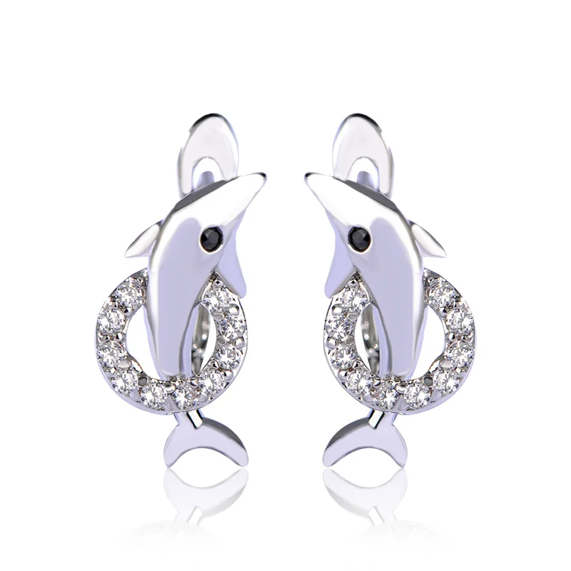 Женские серьги гвоздики с фианитом в виде дельфина|stud earrings|stud earrings for womenearrings women |
