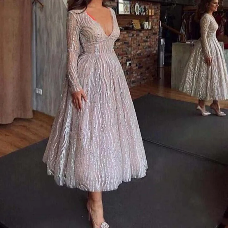 Женское платье с длинным рукавом расшитые блестками вечерние платья глубоким