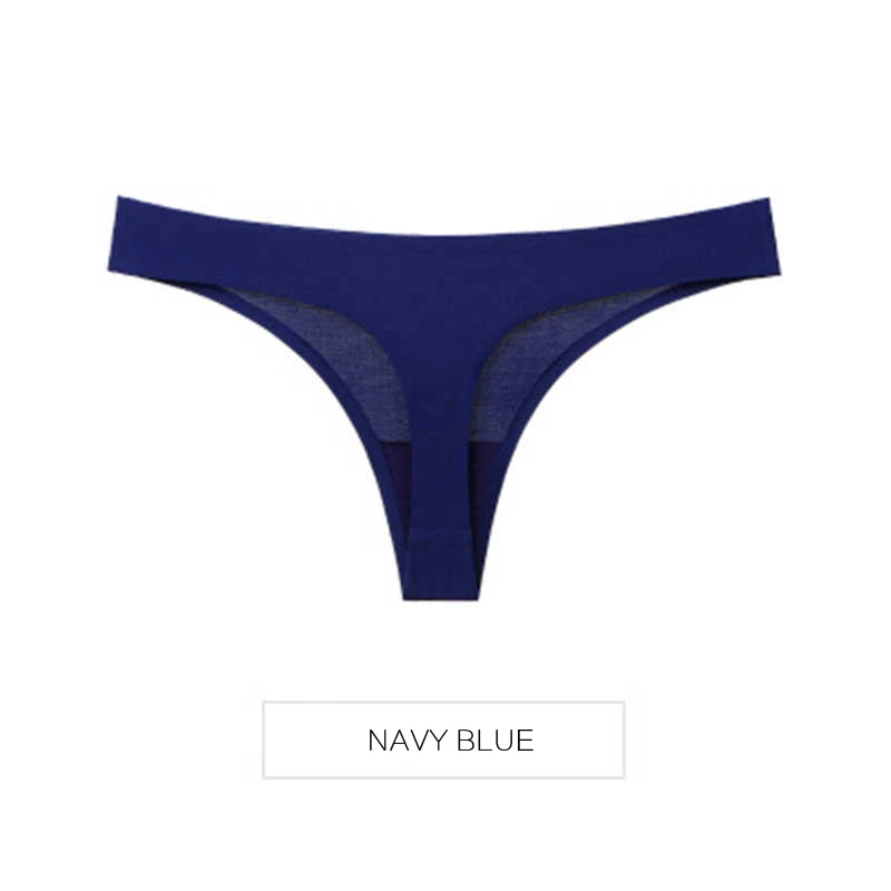 Navy Blue Шелковые сексуальные женские стринги, стринги, бесшовные трусики, женское нижнее белье, трусики пуш-ап, нижнее белье с низкой посадкой, хлопковые трусики - Цвет: Navy Blue
