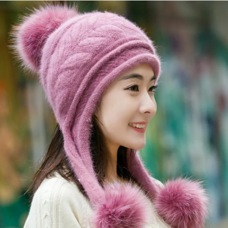 Новые теплые толстые плюшевые дамские шапочки из трех кроличьей шерсти