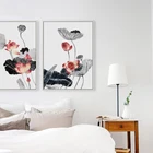 Картина в скандинавском стиле с китайским лотосом, художественный постер на холсте формата А4 и А3, Настенная стильная декоративная Фреска для спальни, гостиной, дома, 07 г