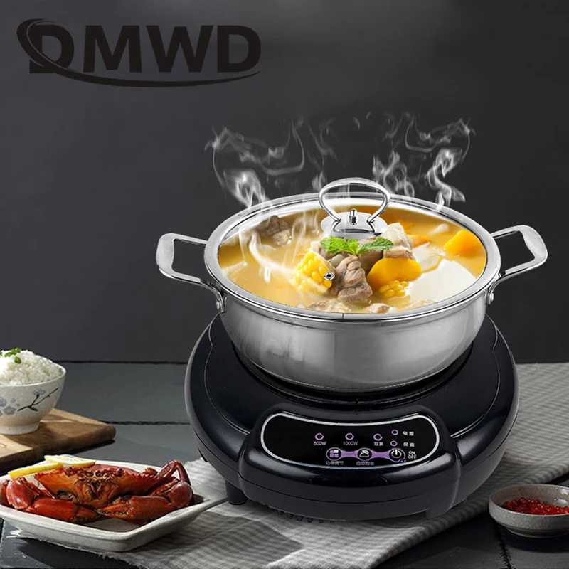 DMWD Бытовая мини электрическая индукционная плита для молока, воды, кофе, нагревательная плита, чайник, бойлер для лапши, туристический нагреватель, Кухонная Плита