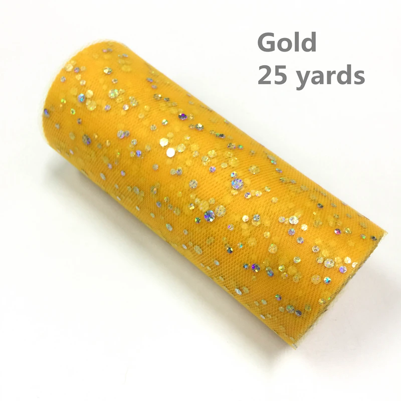Gold Белый розовый блеск рулон тюля с блестками 25 ярдов 15 см катушка пачка Свадебная отделка органзы лазер DIY ремесло день рождения поставки - Цвет: Gold