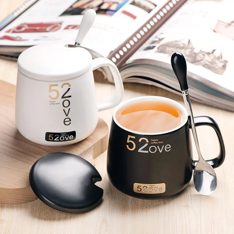 ULKNN Novelty Creative Ceramic Mugs Coffee Milk Cup With Lid Spoon Gift Box Lover Couples Birthday Nice Gifts Drinkwar | Дом и сад
