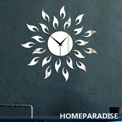 Серебряные настенные часы горячее солнце пламя огонь цветок Искусство