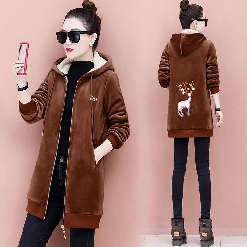 Женское бархатное пальто с капюшоном плотное золотистое большого размера