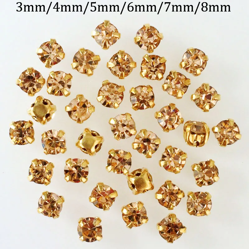 Стеклянные стразы квадратной формы цвета шампанского 3 мм/4 мм/5 мм/6 мм/7 мм/8 мм|sew on