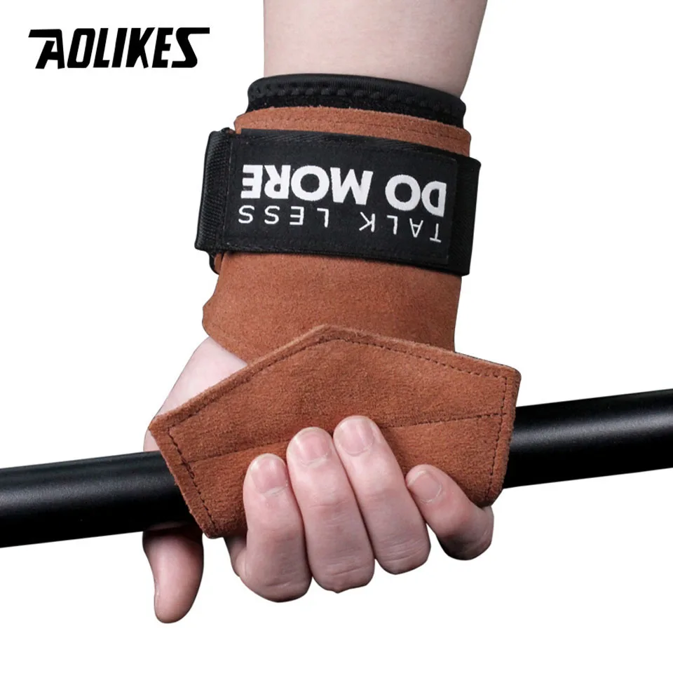 AOLIKES 1Pair Cowhide Hand Grips Gymnastics Glove Grips Anti-Skid Gym Fitness Gloves Weight Lifting Grip Gym Crossfit Trainining