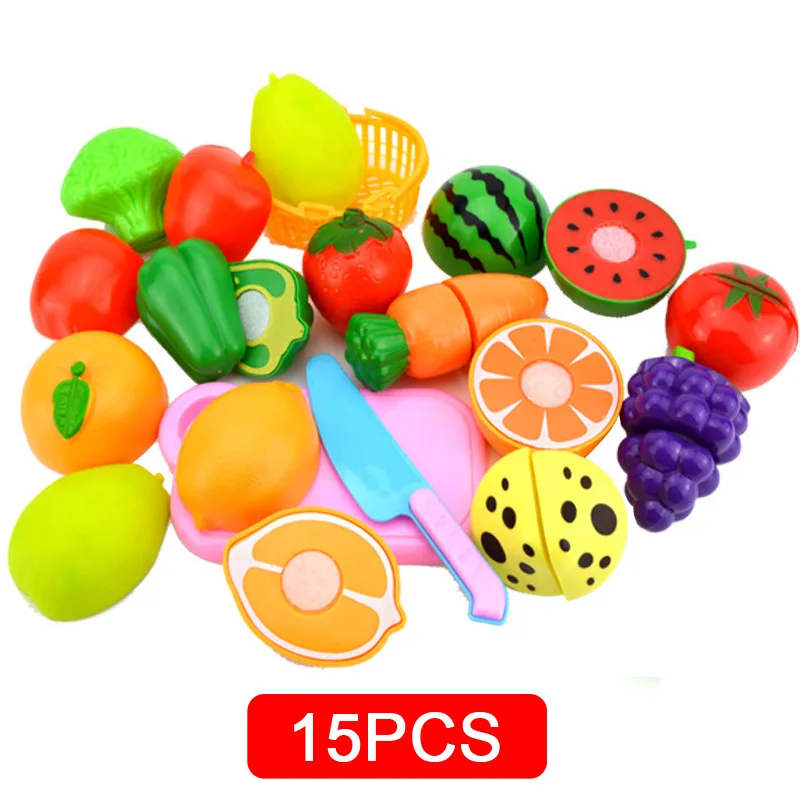 15 PCS Kitchen toys Горячая Распродажа, Детские DIY ролевые игры, кухонные игрушки, наборы, фрукты, безопасные пластиковые овощи, кухня, Детские Классические Развивающие игрушки для детей - Цвет: 15 PCS Kitchen toys