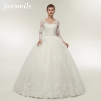 fansmile quality vintage lace up wedding dresses long sleeve 2020 customized plus size bridal ball gown robe de mariage fsm 140f