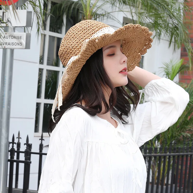 Новая женская шляпа с большими полями вязаная крючком от солнца Солнцезащитная