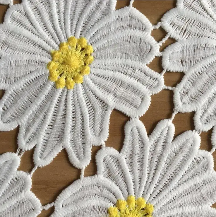 1 ярд высокое кружево ткань желтый и белый цветок ромашки качество вышивка шнур