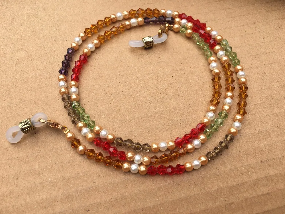 beaded lanyard eyeglass chain sunglass holder eyewear retainer made of facted glass beads with imitation pearl