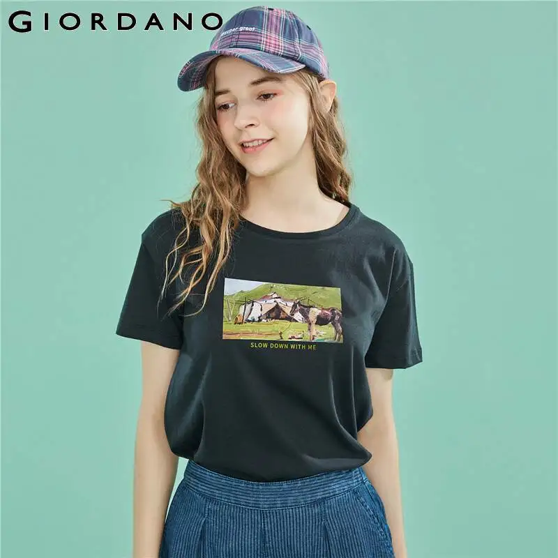 Giordano женская и мужская повседневные футболки с круглым воротом короткими