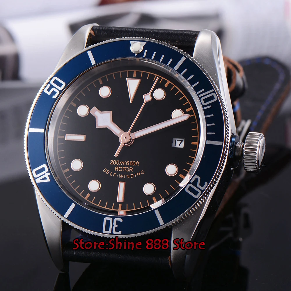 Автоматические Мужские часы с черным циферблатом сапфировым стеклом 41 мм |