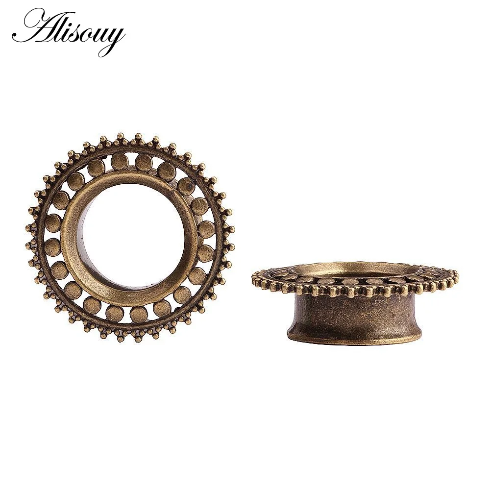Style 1 Alisouy, 1 пара, винтажные, антикварные, латунные, для уха, телесный, тоннель, сердце, полый, любовь, цветок, двойная вспышка, для уха, калибр, пирсинг, ювелирные изделия для тела - Окраска металла: Style 1