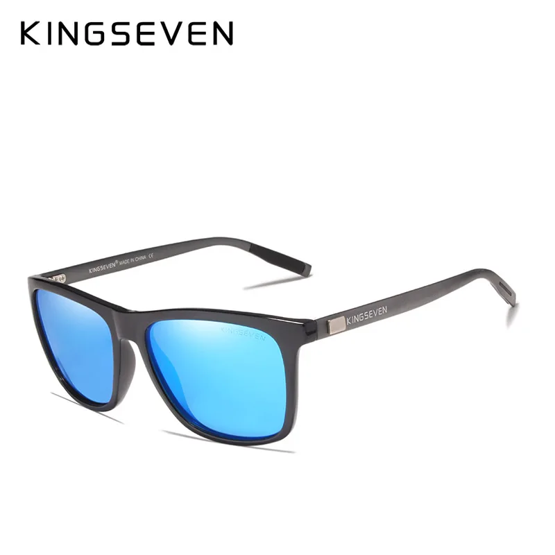 black blue KINGSEVEN, брендовые, унисекс, Ретро стиль, алюминий+ TR90, солнцезащитные очки, поляризационные линзы, очки, аксессуары, солнцезащитные очки для мужчин/женщин - Цвет линз: black blue